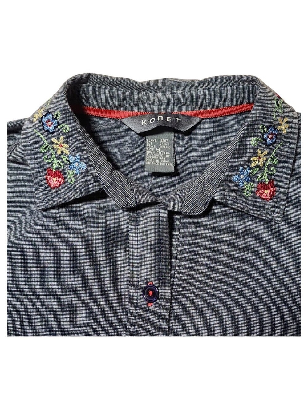 Vtg 90s Koret City Blues Chambray Denim 2pc Pant Set Embroidered Floral Sz 8 EUC